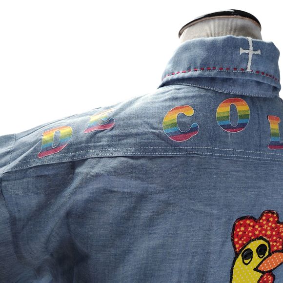 Vintage 70s Embroidered Work Shirt Size L Chambray De Colores Chicken - Picture 12 of 16